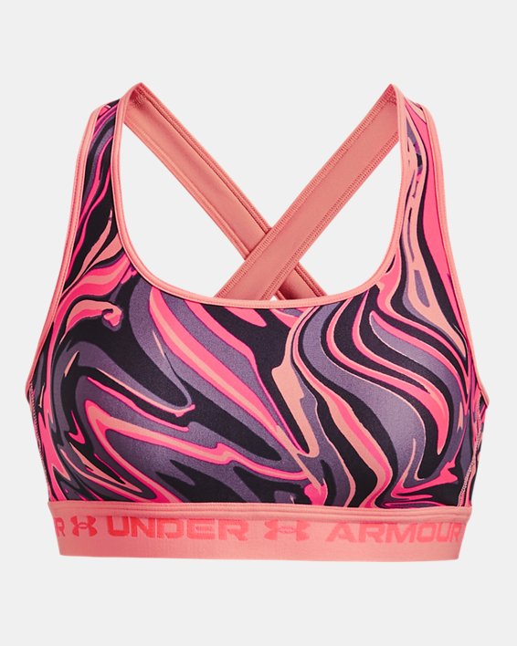 Sujetador deportivo estampado UA Crossback Mid para mujer, Pink, pdpMainDesktop image number 10